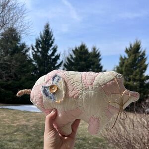 Vintage up-cycled quilt patchwork pig stuffed decoration plush anima